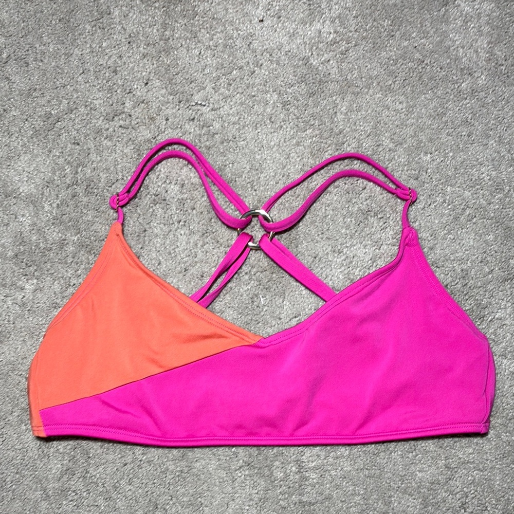 Y2k bikini top Pink/Orange Cross-Back Bikini top bright neon color-block large‎